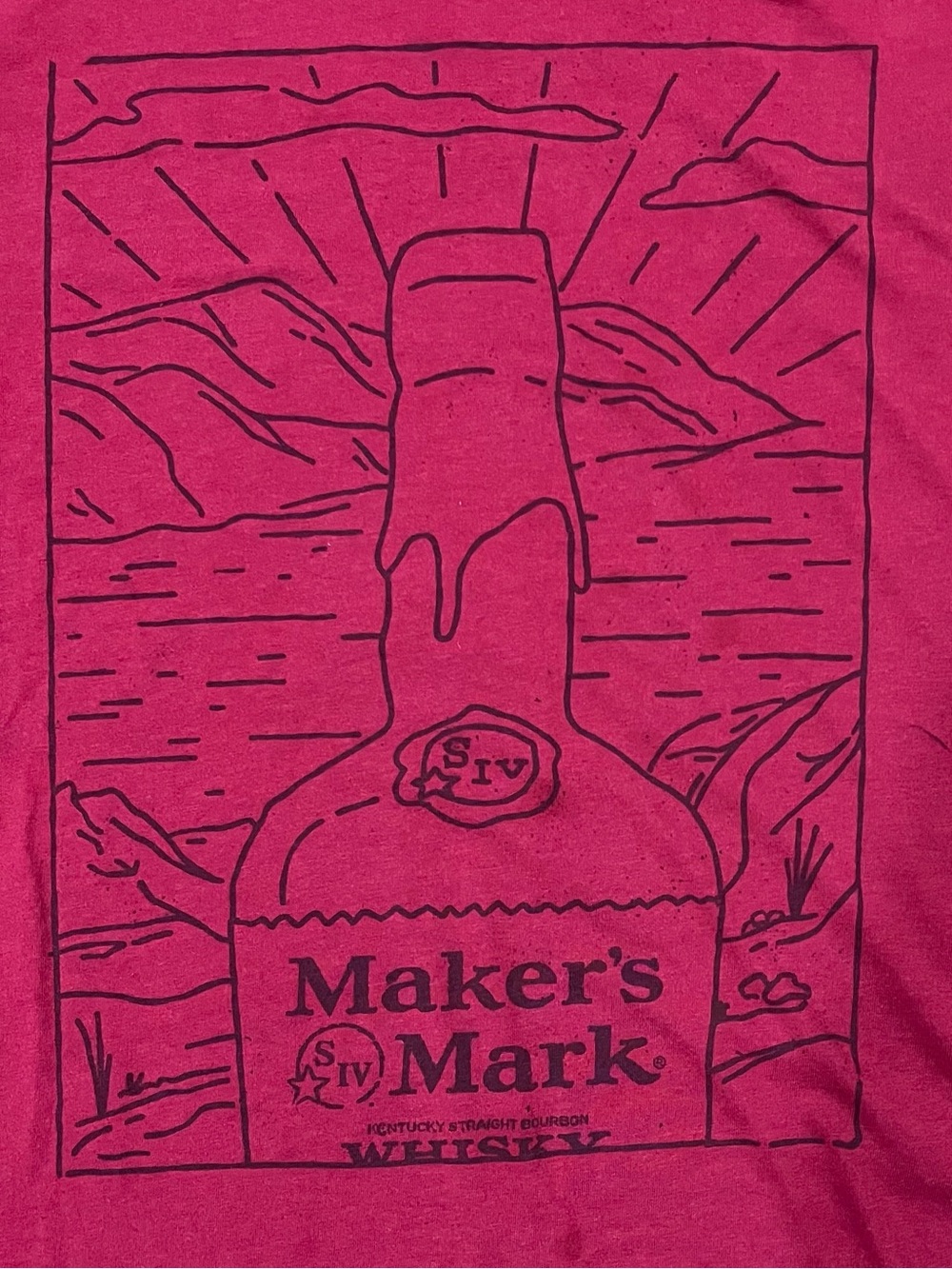 LG Maker's Mark Whiskey graphic t-shirt featuring a black line art. Bar mancave